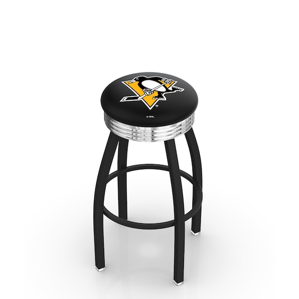25" Blk Wrinkle Pittsburgh Penguins Swivel Bar Stool, Chrome Ring