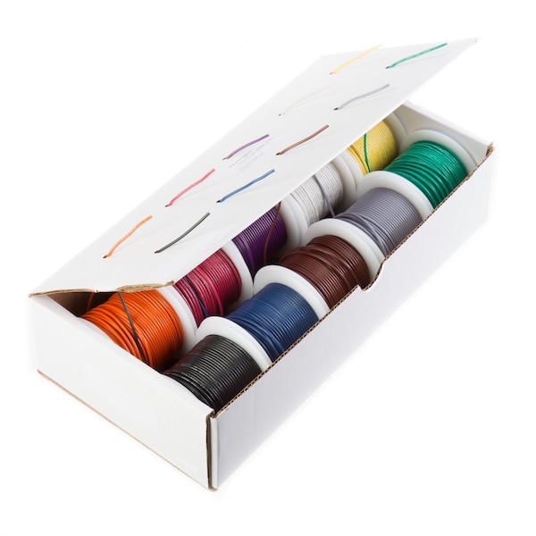 22 AWG Gauge UL1061 Stranded Hook Up Wire Kit, 300V, 0051 Diameter, 100 ft Length Each, 10 Colors