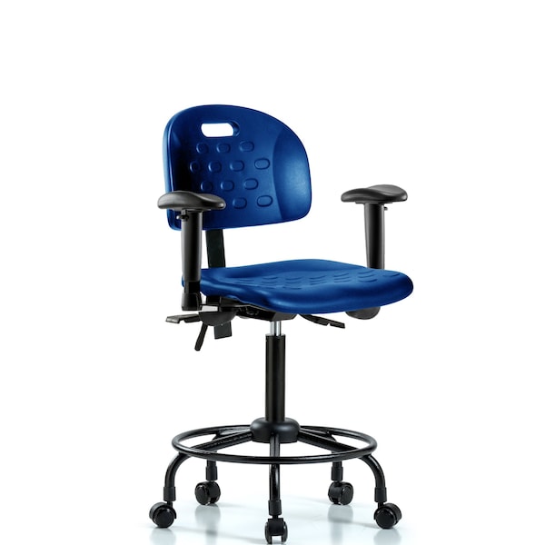 Poly Chair, Round Tube Base, Med Bench, Arms, Casters, Blue