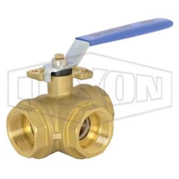 3-Way Industrial Ball Valve, 3/4 in, FNPT, Brass Body