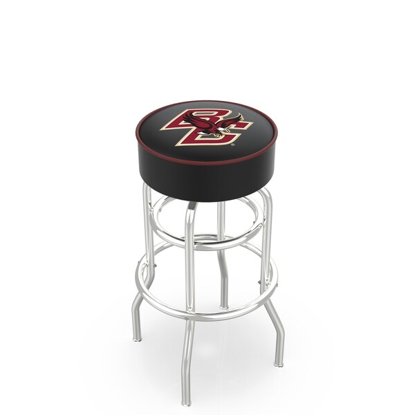 25" Boston College Cushion Seat, 2-Ring Chrome Swivel Bar Stool