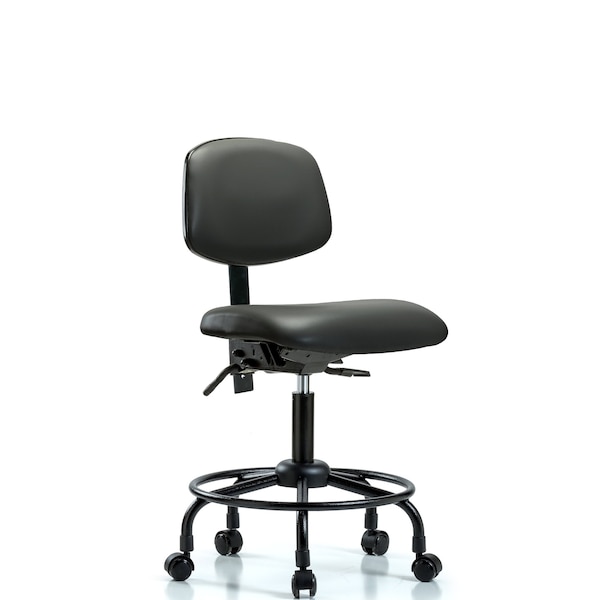 Vinyl Chair, Desk, Round Tube Base, Casters, Carbon