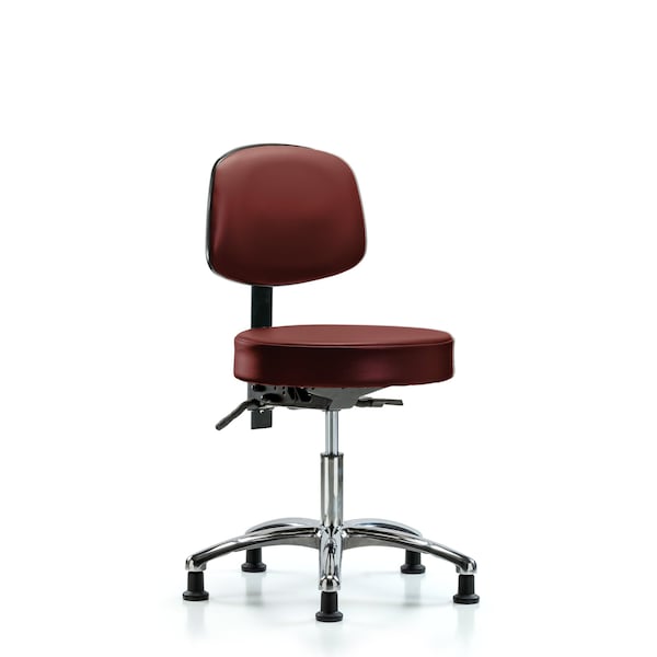 Vinyl Stool, Back Chrome, Desk, Glides, Taupe