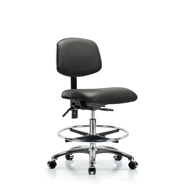 Vinyl Chair Chrome, Med Bench, Tilt, Foot Ring, Casters, Carbon