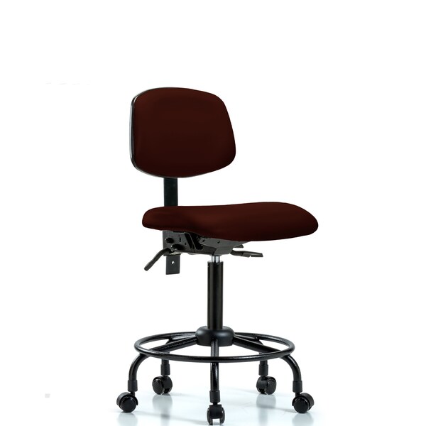 Bench Chair, Viniyl, RT Tilt, Casters, Burg, No Arms, 22" to 29" Height, Burgundy