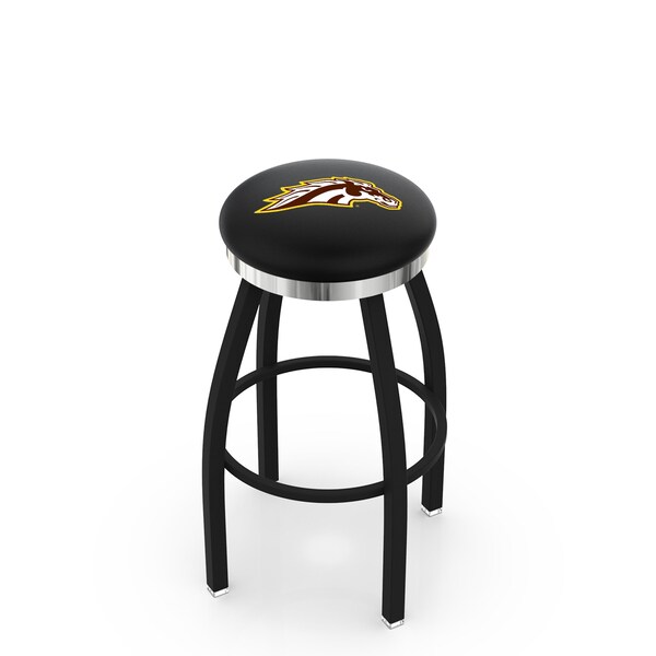 25" Blk Wrinkle Western Michigan Swivel Bar Stool, Chrome Ring