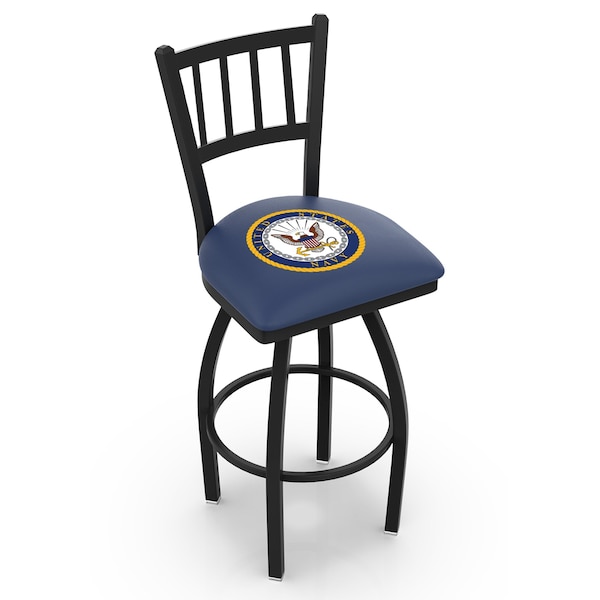 25" Blk Wrinkle U.S. Navy Swivel Bar Stool, Jailhouse Back