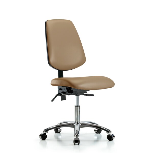 Desk Chair Desk Chair, Vinyl, Med, Bk, Chrm, Cast, Taupe, No Arms, 18" to 23" Height, Vinyl, Taupe