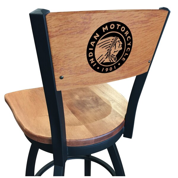 25" Blk Wrinkle Indian Motorcycle Swivel Bar Stool, Laser Engraved Back