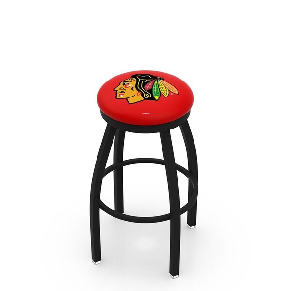 25" Blk Wrinkle Chicago Blackhawks Swivel Bar Stool, Accent Ring