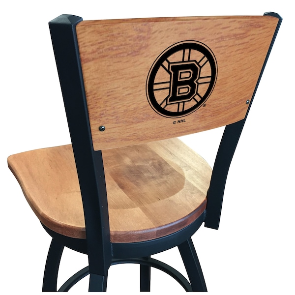 25" Blk Wrinkle Boston Bruins Swivel Bar Stool, Laser Engraved Back