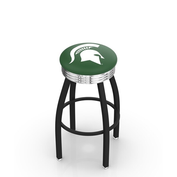 25" Blk Wrinkle Michigan State Swivel Bar Stool, Chrome Ring