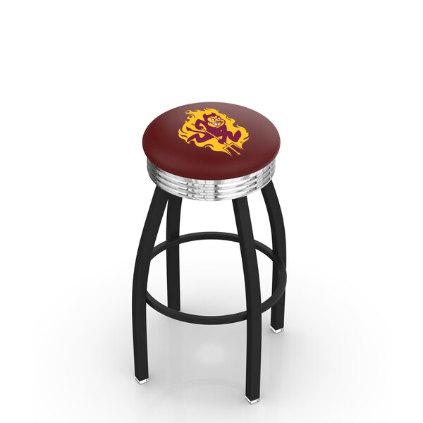 25" Blk Wrinkle Arizona State Swivel Bar Stool, Chrome Ring, Sparky Logo