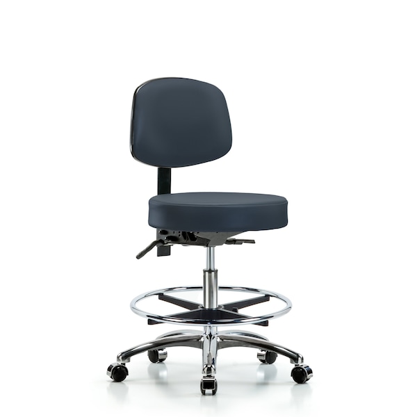 Bench Stool, Med, Vin, Bk, Chrm, Cast, Nav