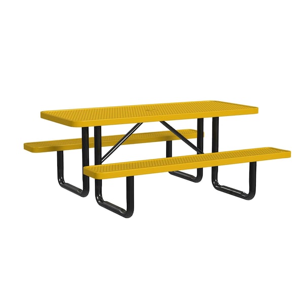 Rectangle Picnic Table, Yellow, In Ground Mount, 6 ft L