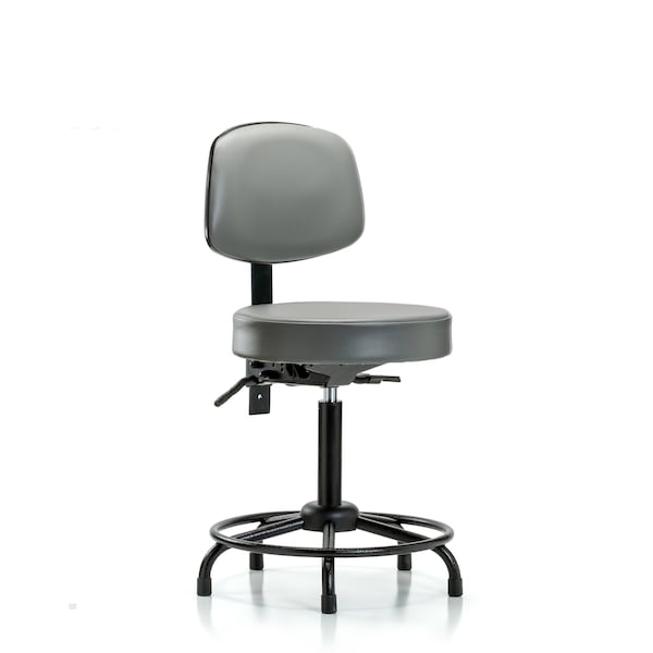 Vinyl Stool, Back, Med Bench, Round Tube Base, Glides, Sterling