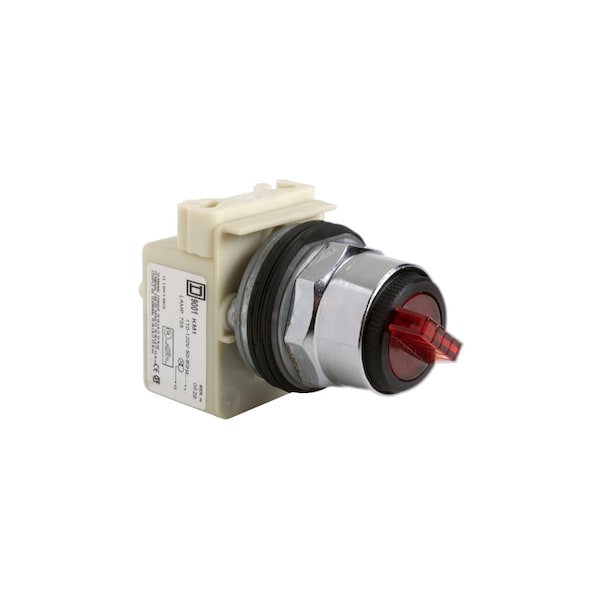 Illuminated selector switch head, Harmony 9001K, metal, standard handle, red, 30mm, 2 positions, stay put, 110-120V