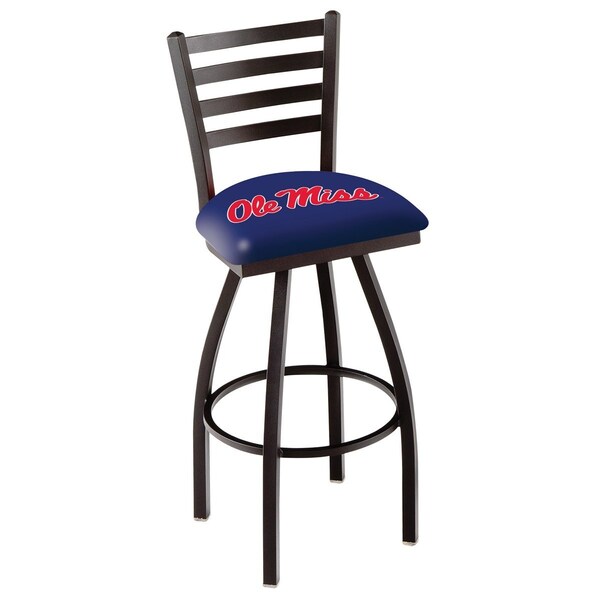 25" Blk Wrinkle Ole' Miss Swivel Bar Stool, Ladder Back