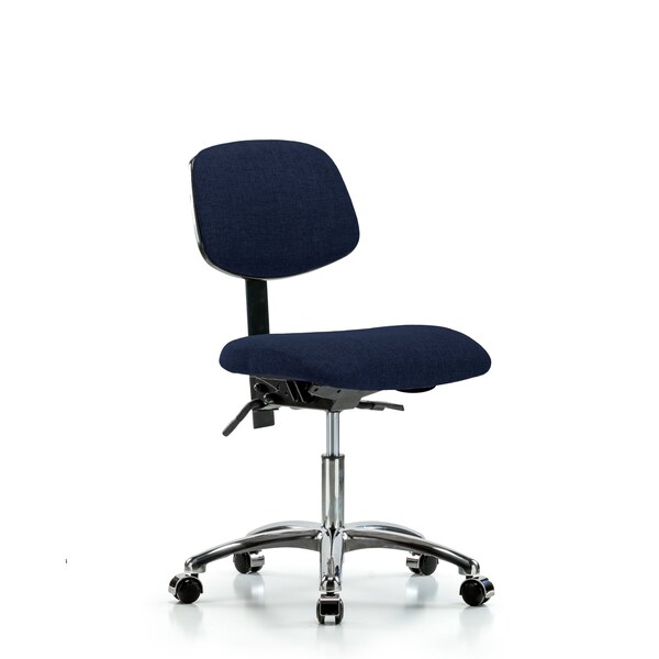 Desk Chair Desk Chair, Fabric, Chrome Casters, Nav, No Arms, 19" to 24" Height, Fabric, Dark Blue