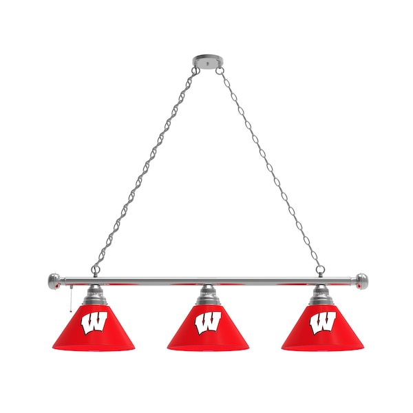 Wisconsin "W" 3 Shade Billiard Light, Chrome Fixture