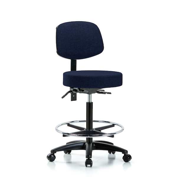 Bench Stool, Hi, Fabric, Bk, CF, Casters, Nav, Color: Dark Blue