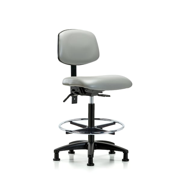 High Bench Chair Chair, Fab, Med Bnch, Chr Tilt CF Glide, Gry, No Arms, 26" to 35" Height, Vinyl, Dove