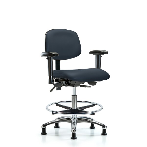 Medium Bench Chair Chair, Vin, Med Ben, Chr Tilt AA CF Gld, Nav, Adjustable Arms, 22" to 29" Height