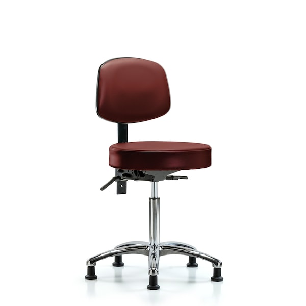 Vinyl Stool, Back Chrome, Med Bench, Tilt, Glides, Taupe