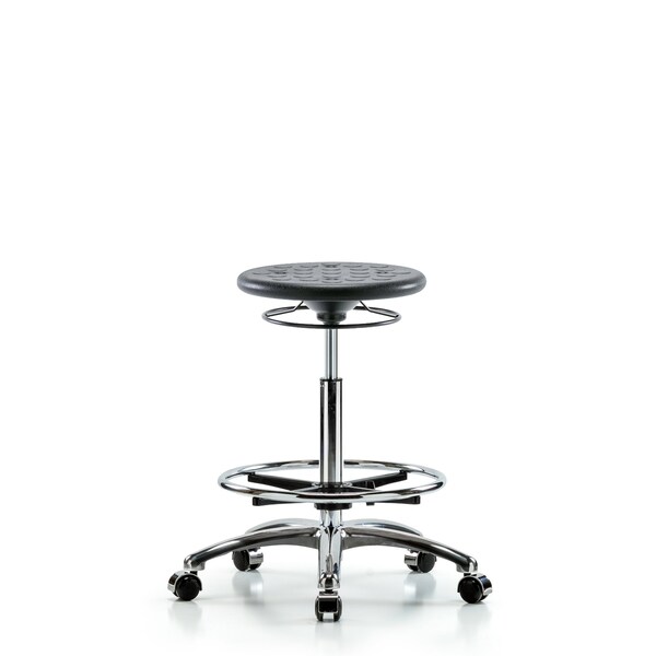 Huron Poly Clean Room Stool, High Bench, Foot Ring, Casters, Black