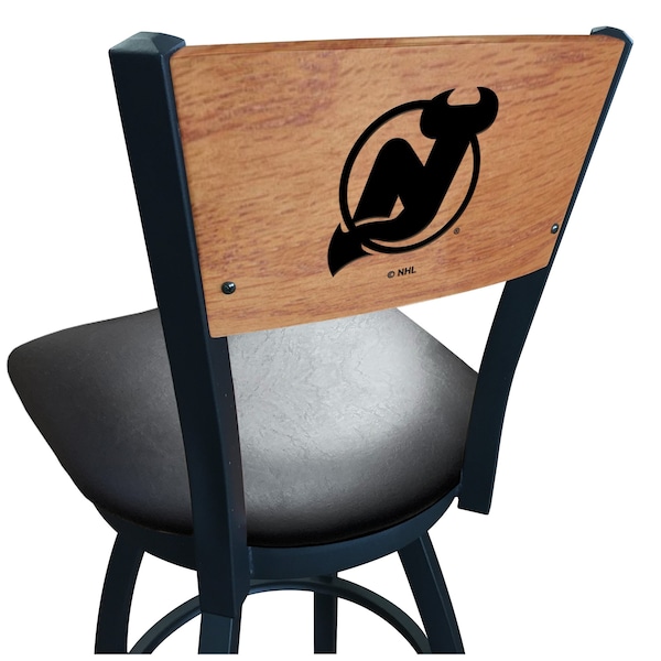 25" Blk Wrinkle New Jersey Devils Swivel Bar Stool, Laser Engraved Back