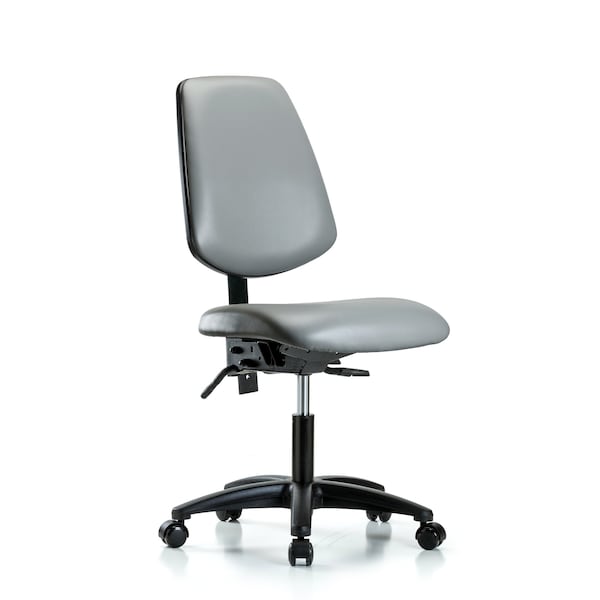 Vinyl Chair, Desk, Med Back, Casters, Sterling