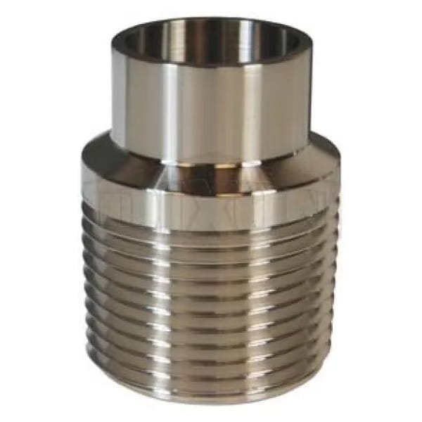 Weld Adapter, Series: B19WB, Adapter, 1 in Nominal, MNPT x Weld Adapter, 0.065 in Thickness, 304 SS,