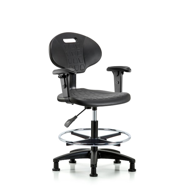 Erie Med Bench Chair, AA, CF, Glides, 2-Way Adjustable, 19" to 27" Height, Black; Blue