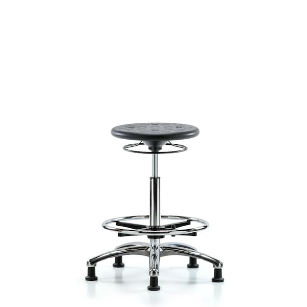 Huron Poly Clean Room Stool, High Bench, Foot Ring, Glides, Black