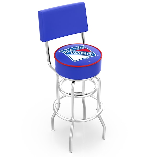 25" Chrome 2-Ring New York Rangers Swivel Bar Stool, Back