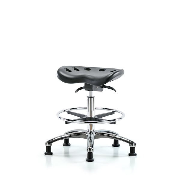 Poly ESD Tractor Sit-Stand Stool, Med Bench, Foot Ring, Glides, Black