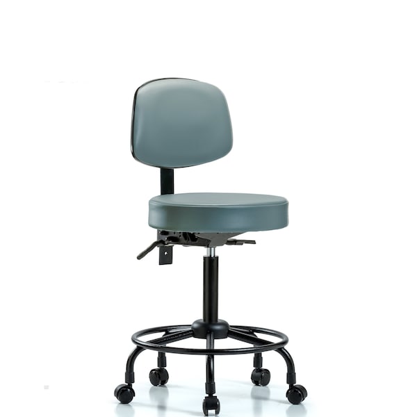 Vinyl Stool, Back, Med Bench, Round Tube Base, Tilt, Casters, Storm
