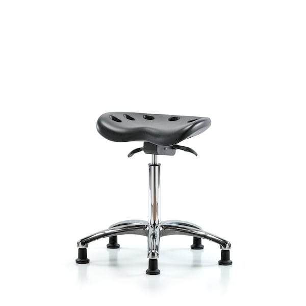 Poly Tractor Sit-Stand Stool Chrome, Med Bench, Glides, Black