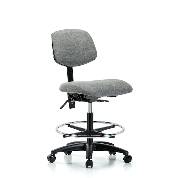 Chair, Fabric, Med Bench, CF Casters, Gry, No Arms, 22" to 29" Height, Gray
