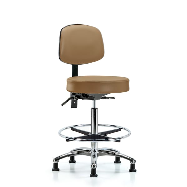 Vin Stool with Back Chr-High Bench Height with Chr Foot RingandStat Glides in Taupe Trailblazer Vin