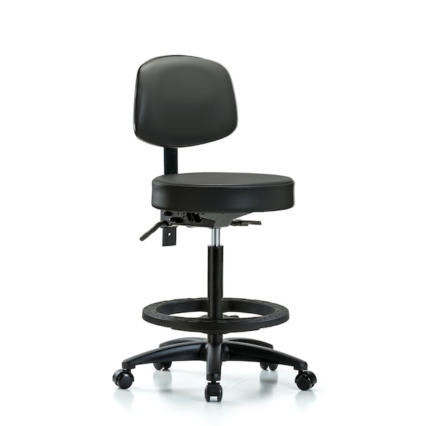 Vinyl Stool, Back, High Bench, Tilt, Foot Ring, Casters, Carbon
