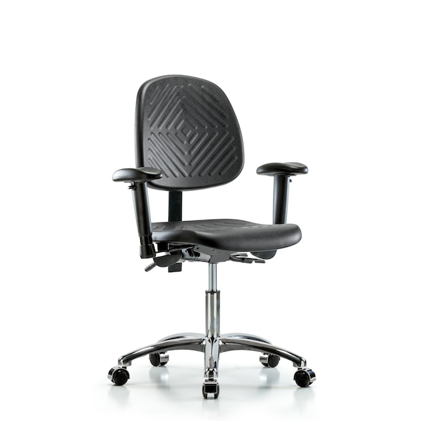 Desk Chair Desk Chair, Med, Poly, Bk Chr, Tilt AA, Cast, Adjustable Arms, 17" to 22" Height, Black; Blue