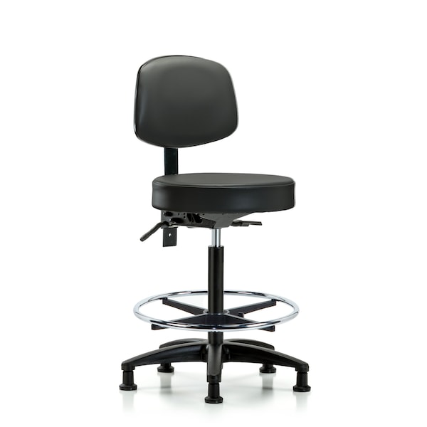 Vinyl Stool, Back, High Bench, Foot Ring, Glides, Carbon