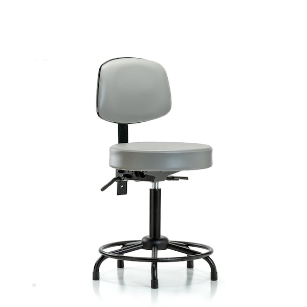 Med Bench Stool, Vinyl, Bk, RT, Glides, Dov