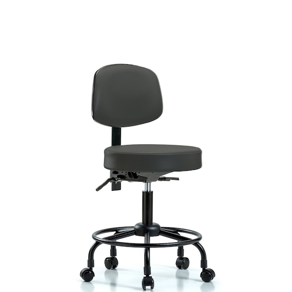 Desk Stool, Vinyl, Bk, RT, Casters, Gry