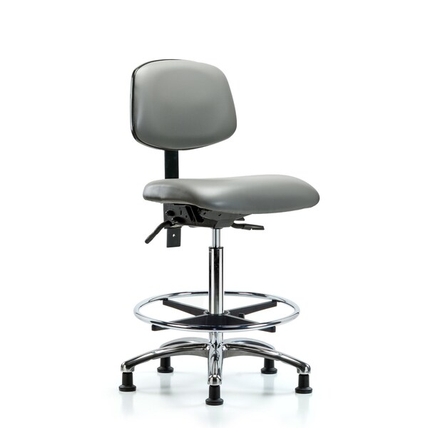 Vinyl Chair Chrome, High Bench, Tilt, Foot Ring, Casters, Sterling