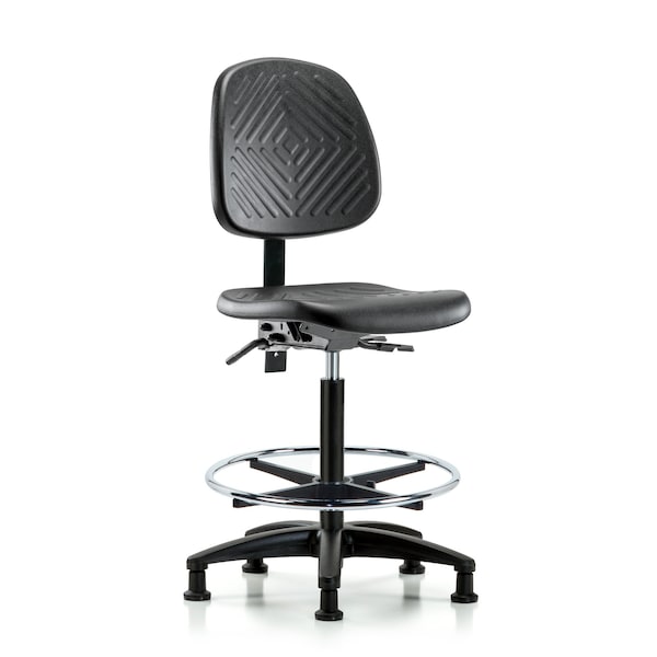 Bench Chair, Hi, Poly, Med, Bk, CF Glides, No Arms, 24-1/2" to 33-1/2" Height, Blue, Black