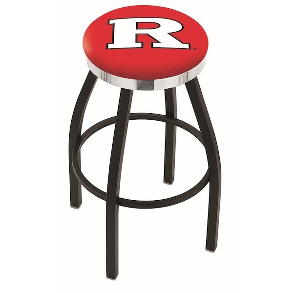 25" Blk Wrinkle Rutgers Swivel Bar Stool, Chrome Ring