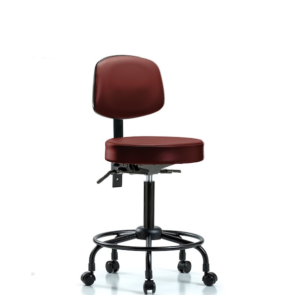Vinyl Stool, Back, Med Bench, Round Tube Base, Casters, Taupe
