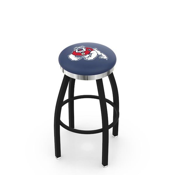 25" Blk Wrinkle Fresno State Swivel Bar Stool, Chrome Ring